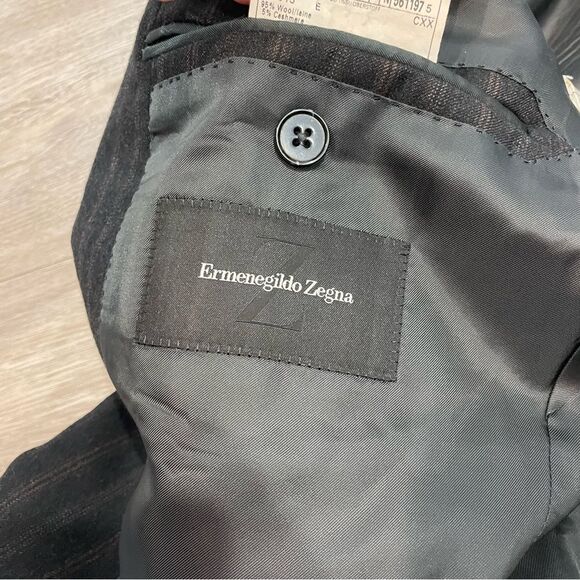 Ermenegildo Zegna Roma Cashmere Wool Black Brown 3-Button Blazer 48R Striped - Picture 6 of 15